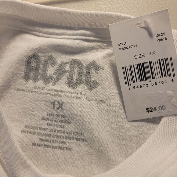 "AC DC" short Sleeve tee shirt Size: 1X white/Multicolored writing NWT - Picture 4 of 5
